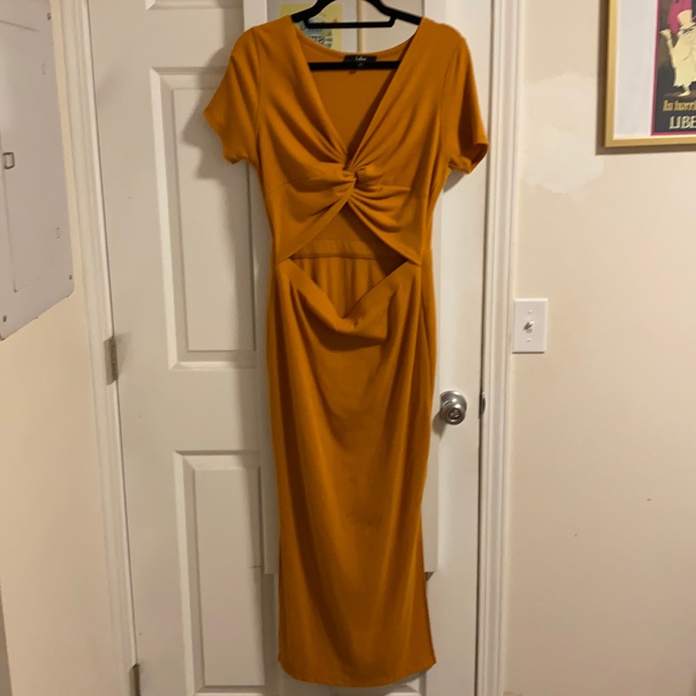 Lulu’s Mustard Yellow Cut Out Dress - Size XL